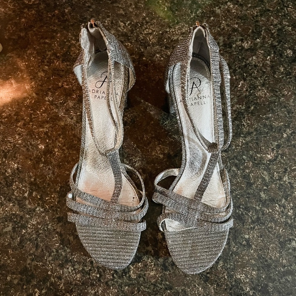 Adrianna Papell Silver Block Heel Sandals - Picture 3 of 7